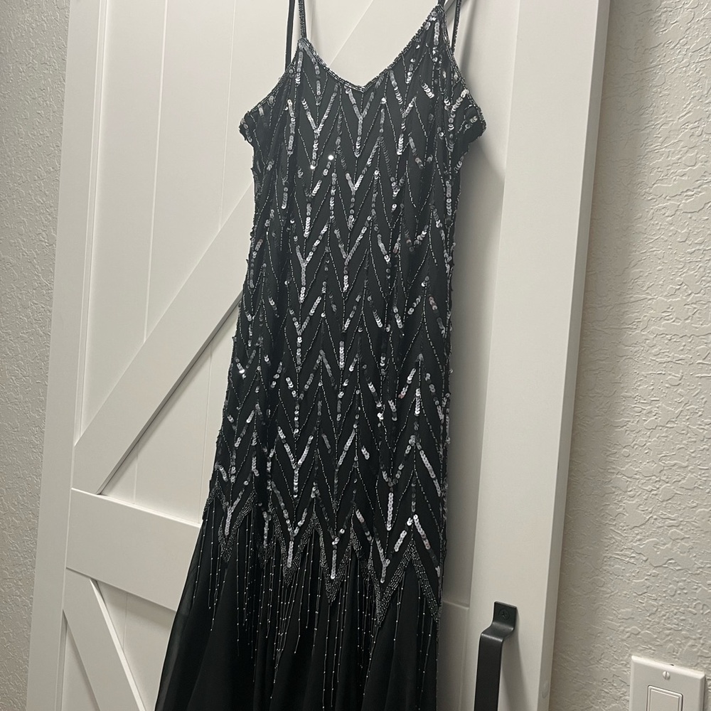 Black Sequin Embellished Slip Dress for Cocktail ( Gatsby dress)